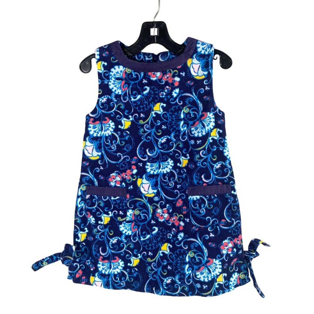 Lilly Pulitzer Girls Corduroy Pinafore Dress Blue Floral Size‎ 3 Colorful Preppy